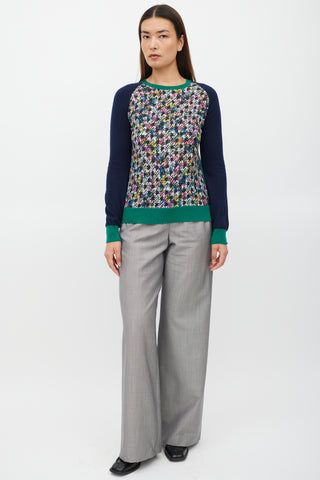 Erdem Navy 
Multicolour Silk Floral Houndstooth Sweater