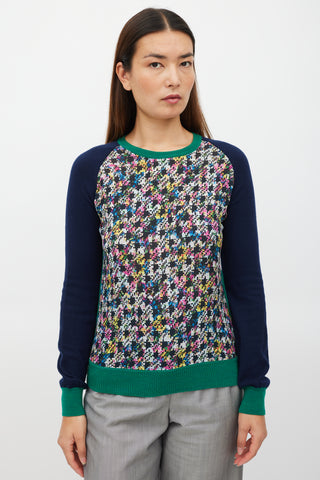 Erdem Navy 
Multicolour Silk Floral Houndstooth Sweater