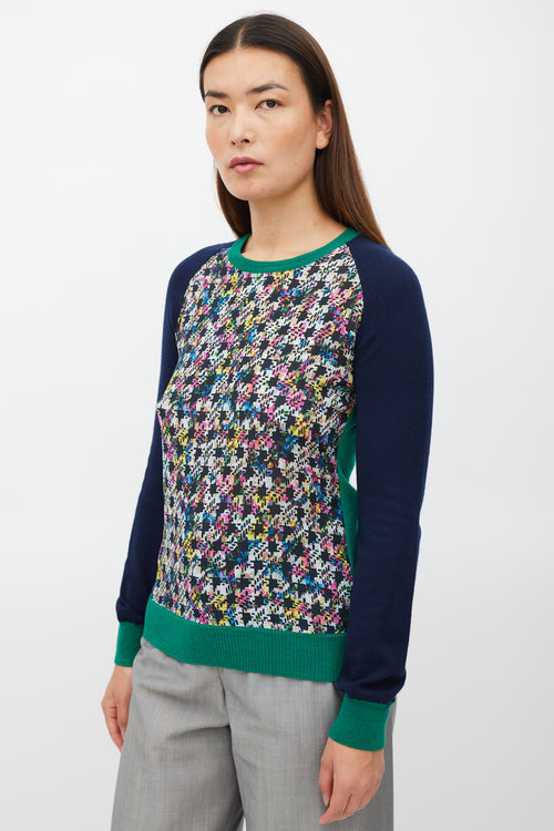 Erdem Navy 
Multicolour Silk Floral Houndstooth Sweater