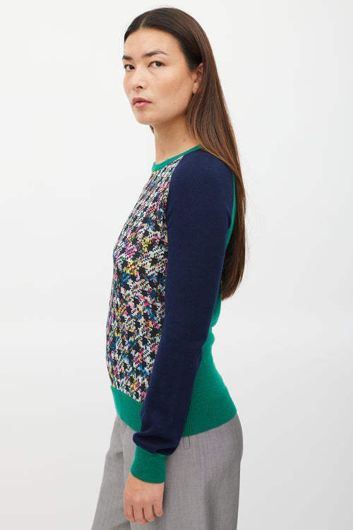 Erdem Navy 
Multicolour Silk Floral Houndstooth Sweater