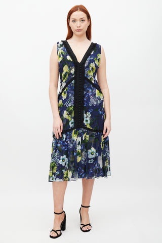 Erdem Navy 
Multicolour Silk Floral Makayla Dress