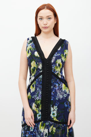 Erdem Navy 
Multicolour Silk Floral Makayla Dress