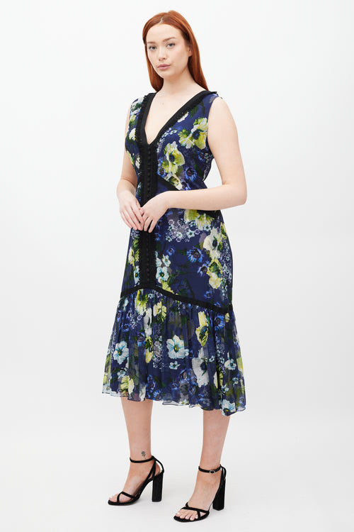 Erdem Navy 
Multicolour Silk Floral Makayla Dress