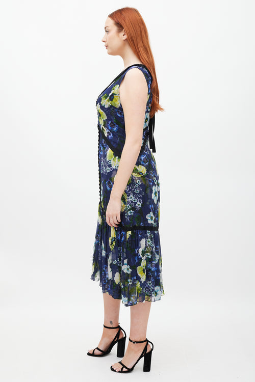 Erdem Navy 
Multicolour Silk Floral Makayla Dress