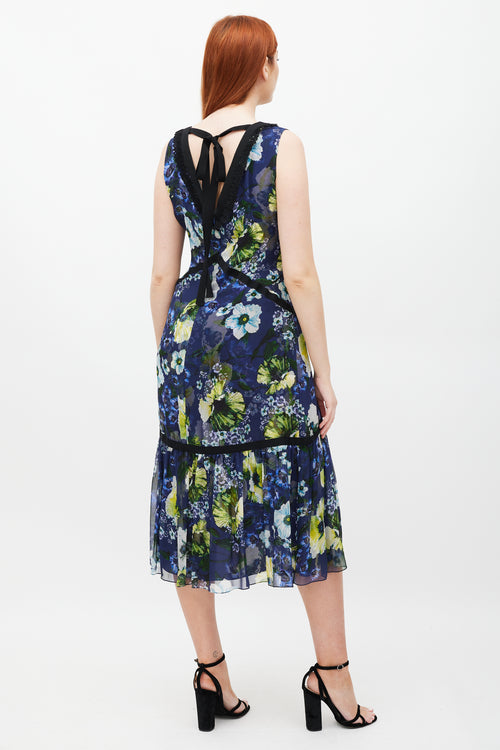 Erdem Navy 
Multicolour Silk Floral Makayla Dress