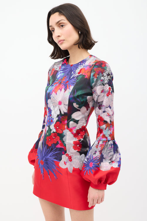 Erdem Purple 
Red Silk Embroidered Floral Dress