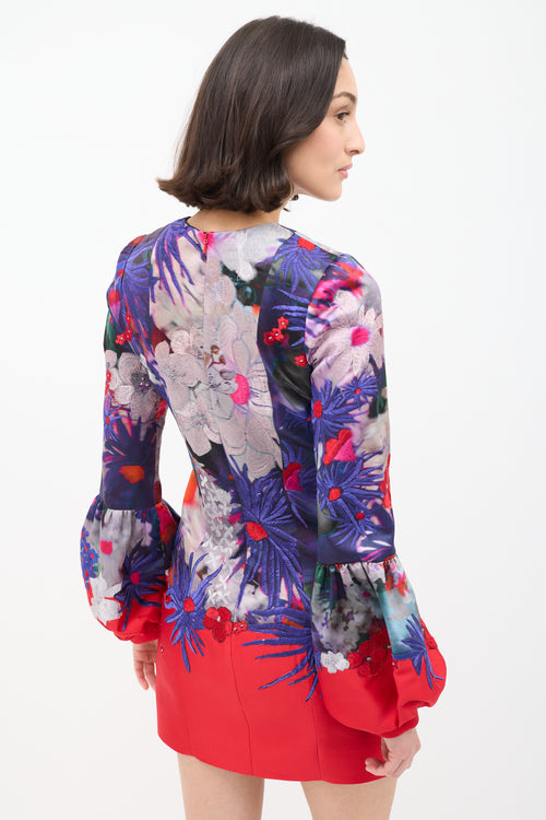 Erdem Purple 
Red Silk Embroidered Floral Dress