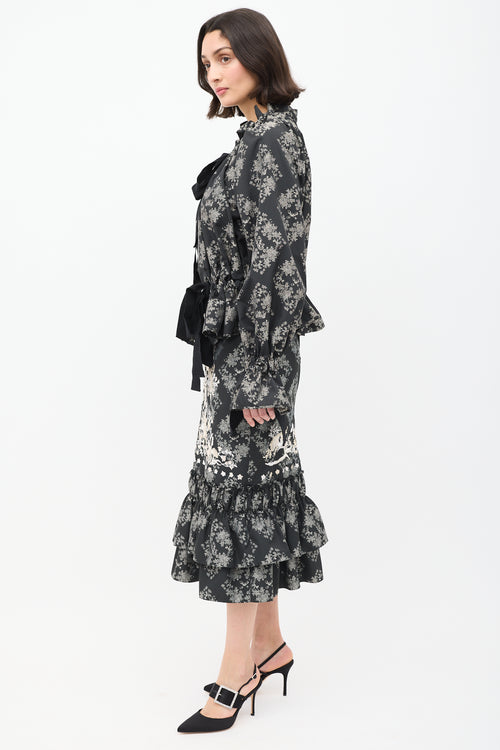 Erdem SS 2017 Black 
Grey Floral Co-Ord Set