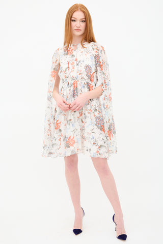 Erdem Silk Floral Austin Cape Dress