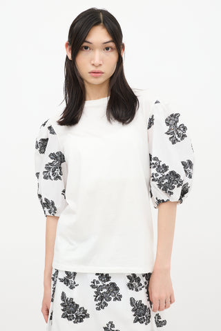 Erdem White 
Black Theodora Floral Puff Sleeve Top