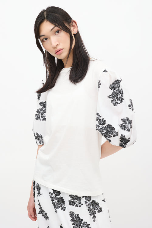 Erdem White 
Black Theodora Floral Puff Sleeve Top