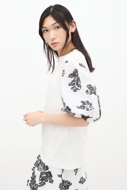 Erdem White 
Black Theodora Floral Puff Sleeve Top