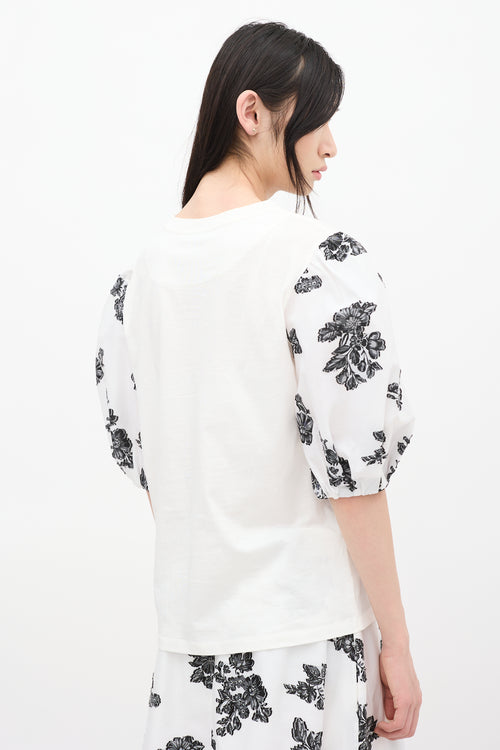 Erdem White 
Black Theodora Floral Puff Sleeve Top