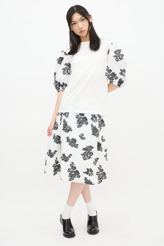 Erdem White 
Black Theodora Floral Puff Sleeve Top