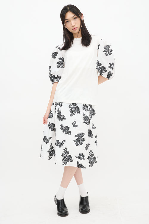 Erdem White 
Black Theodora Floral Puff Sleeve Top