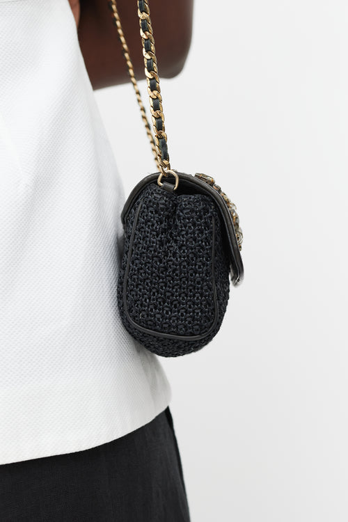 Ermanno Scervino Black 
Gold Woven Jewel Bag