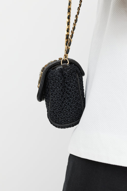 Ermanno Scervino Black 
Gold Woven Jewel Bag