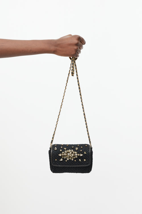 Ermanno Scervino Black 
Gold Woven Jewel Bag