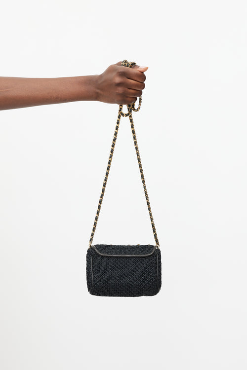 Ermanno Scervino Black 
Gold Woven Jewel Bag