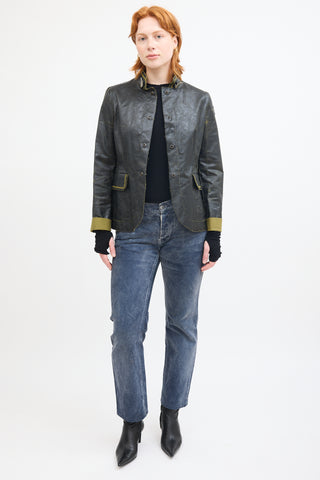 Ermanno Scervino Black 
Green Coated Canvas Jacket