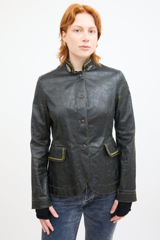 Ermanno Scervino Black 
Green Coated Canvas Jacket