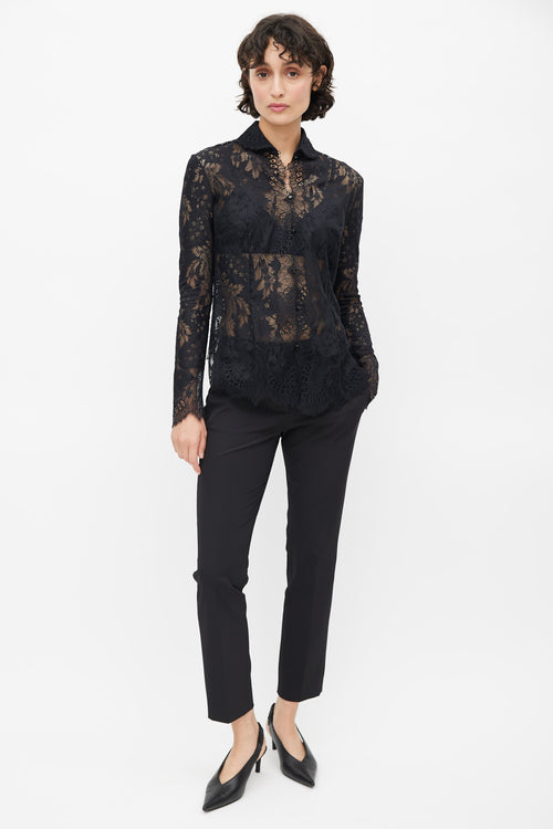 Ermanno Scervino Black Lace Ruffled Shirt