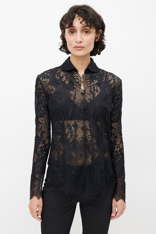 Ermanno Scervino Black Lace Ruffled Shirt