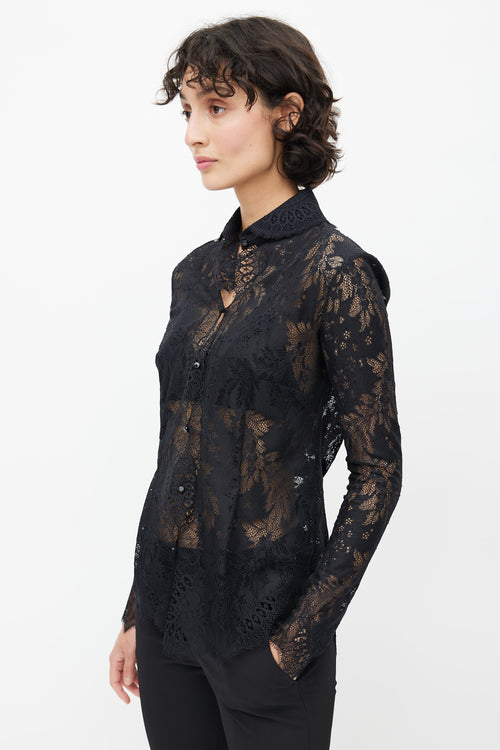 Ermanno Scervino Black Lace Ruffled Shirt