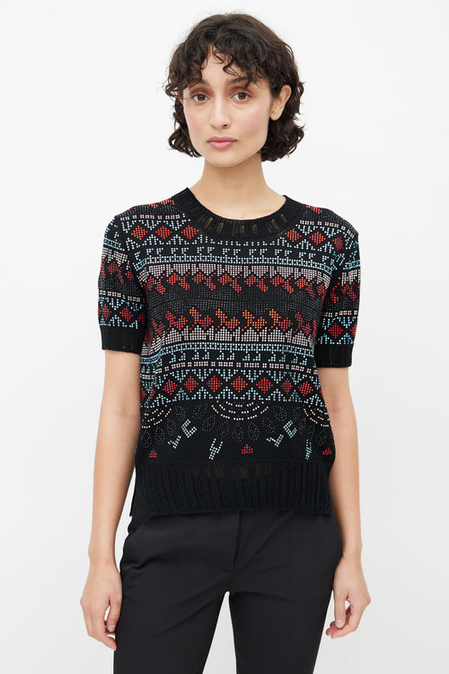 Ermanno Scervino Black 
Multicolour Geometric Rhinestone Knit Top