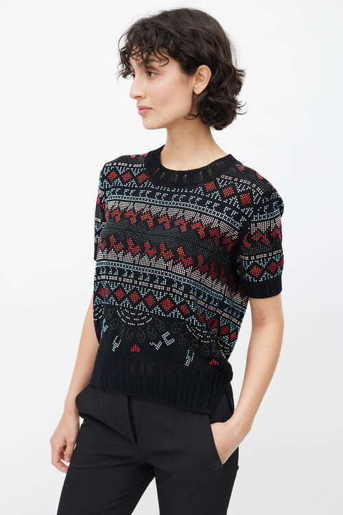 Ermanno Scervino Black 
Multicolour Geometric Rhinestone Knit Top