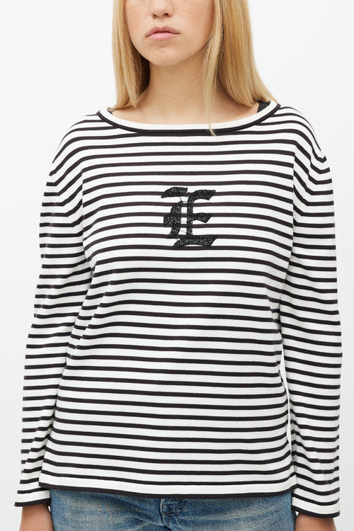 Ermanno Scervino Black 
White Stripe Knit Top