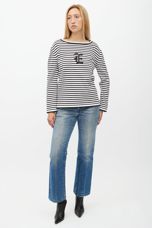 Ermanno Scervino Black 
White Stripe Knit Top