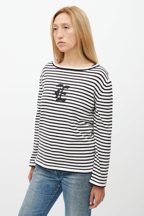 Ermanno Scervino Black 
White Stripe Knit Top