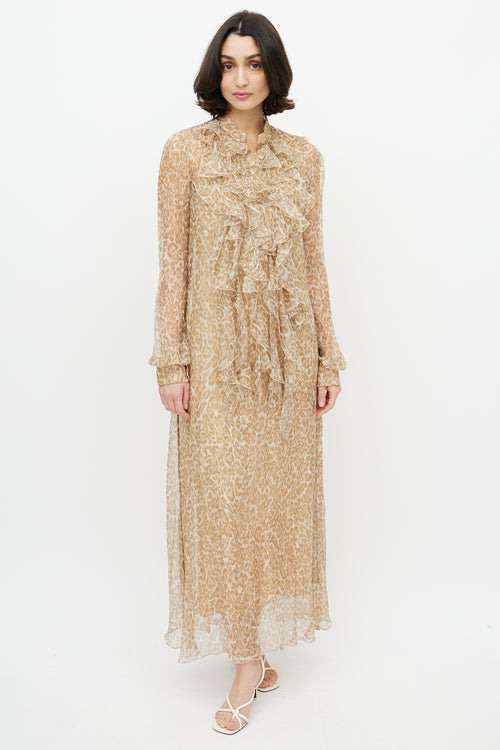 Ermanno Scervino Brown 
Gold Printed Maxi Sheer Dress