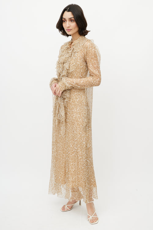 Ermanno Scervino Brown 
Gold Printed Maxi Sheer Dress