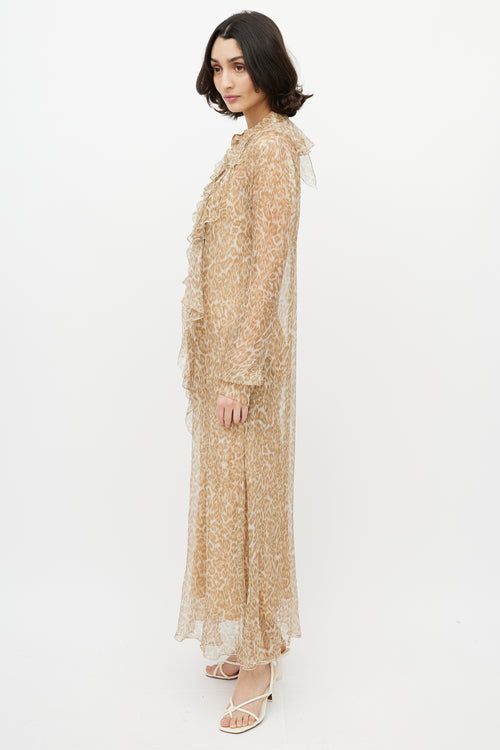 Ermanno Scervino Brown 
Gold Printed Maxi Sheer Dress