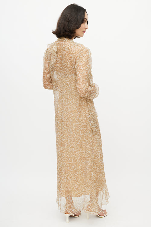 Ermanno Scervino Brown 
Gold Printed Maxi Sheer Dress