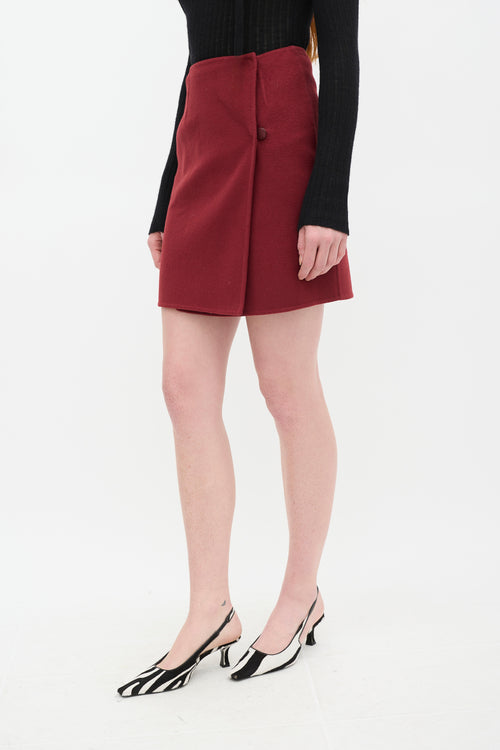 Ermanno Scervino Burgundy Wool Wrap Mini Skirt