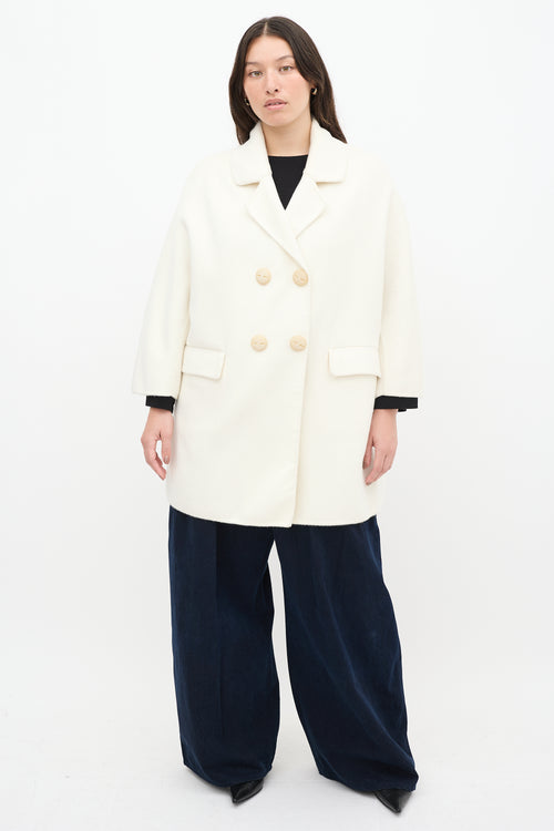 Ermanno Scervino Cream Wool Double Breasted Coat