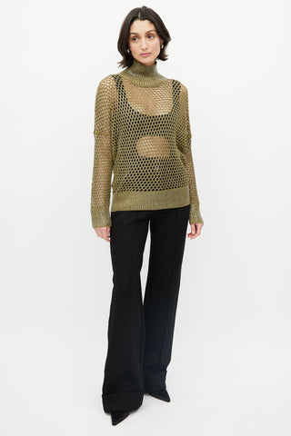 Ermanno Scervino Green Open Knit Jewel Sweater