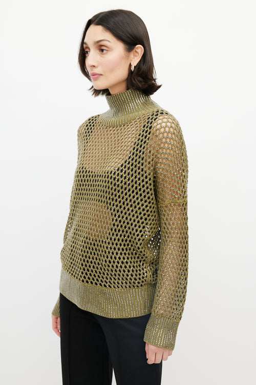 Ermanno Scervino Green Open Knit Jewel Sweater