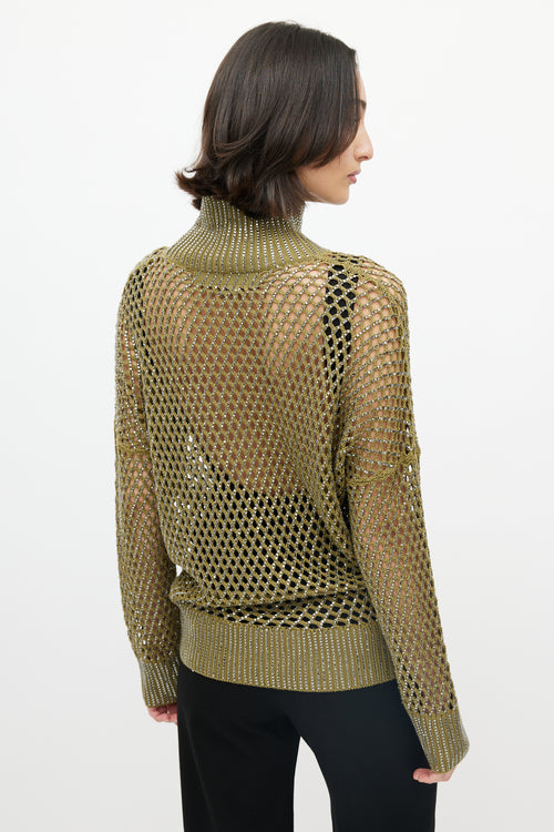 Ermanno Scervino Green Open Knit Jewel Sweater