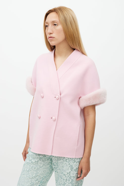 Ermanno Scervino Pink Fur Trim Short Sleeve Jacket