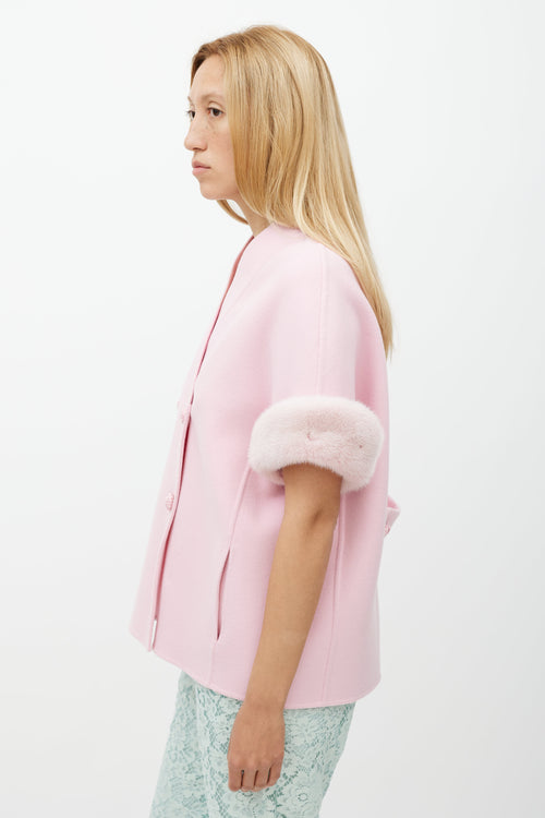 Ermanno Scervino Pink Fur Trim Short Sleeve Jacket