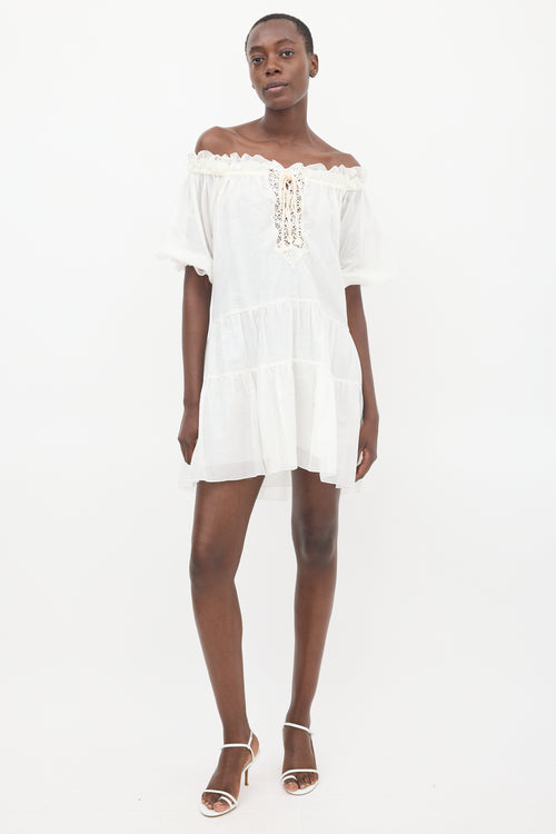 Ermanno Scervino White Off Shoulder Tiered Dress