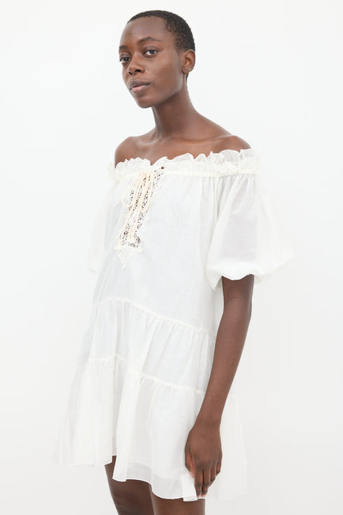 Ermanno Scervino White Off Shoulder Tiered Dress