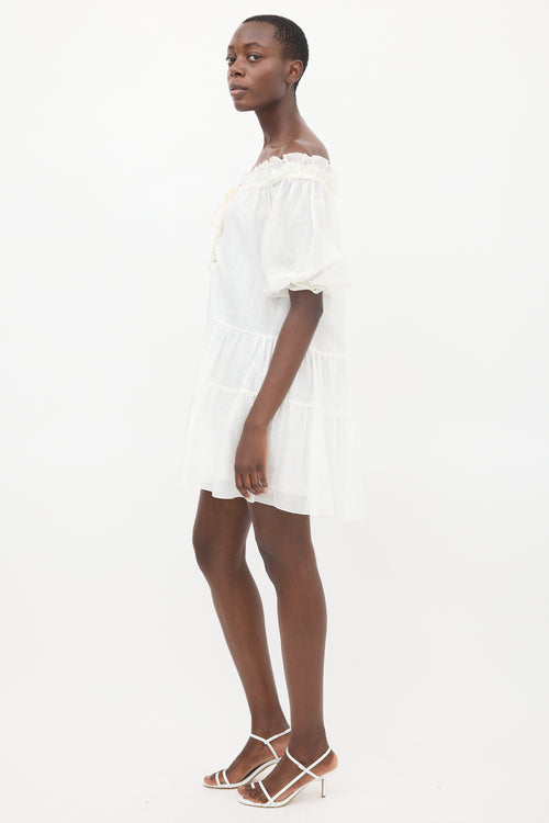 Ermanno Scervino White Off Shoulder Tiered Dress