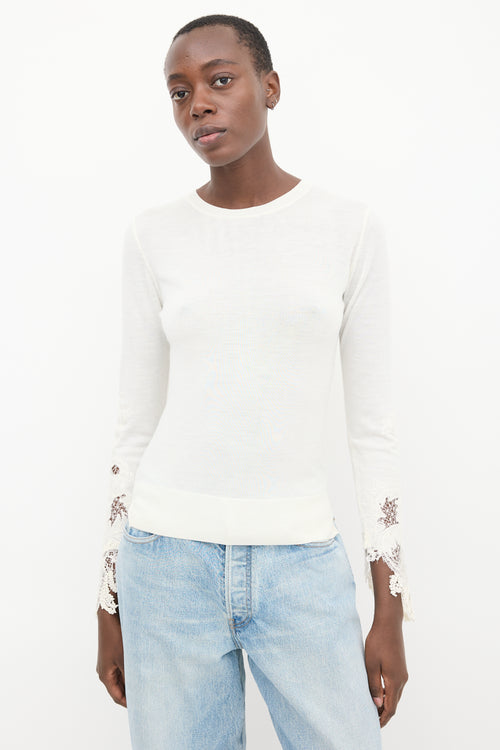 Ermanno Scervino Cream Wool Knit Lace Sweater