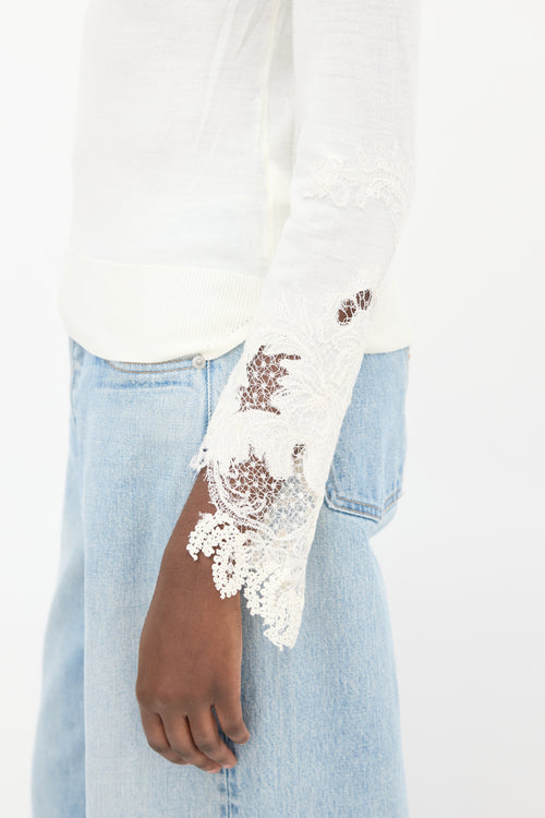 Ermanno Scervino Cream Wool Knit Lace Sweater