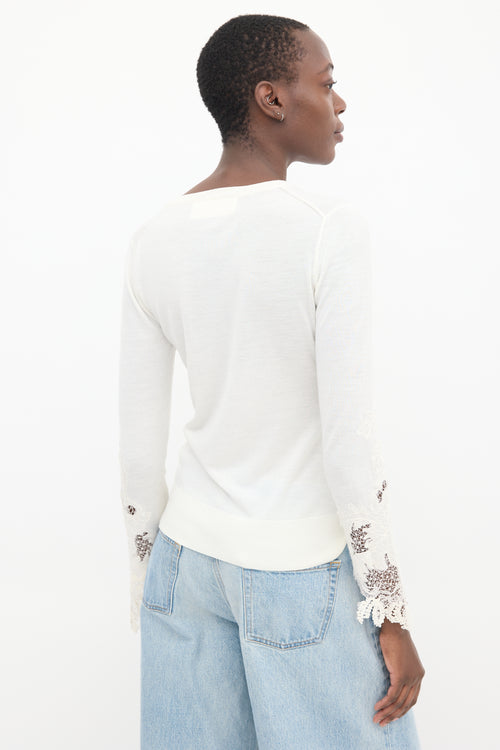 Ermanno Scervino Cream Wool Knit Lace Sweater